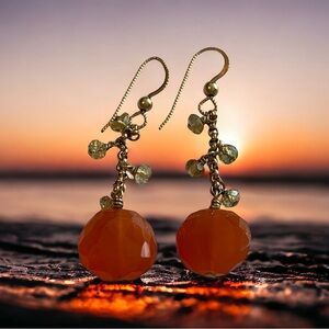 Golden Sunrise Genuine carnelian and citrine dangling earrings.14k Gold plated.
